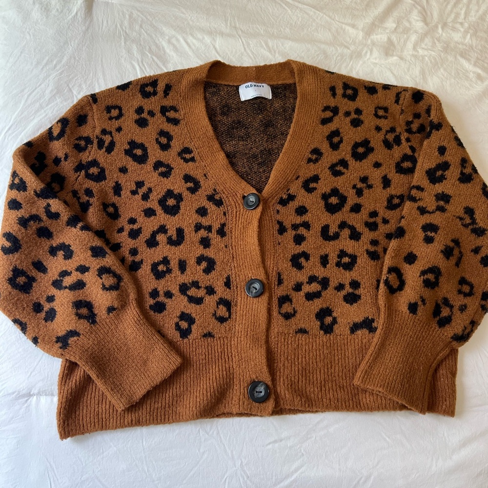Old Navy Brown and Black Leopard Print Cardigan
